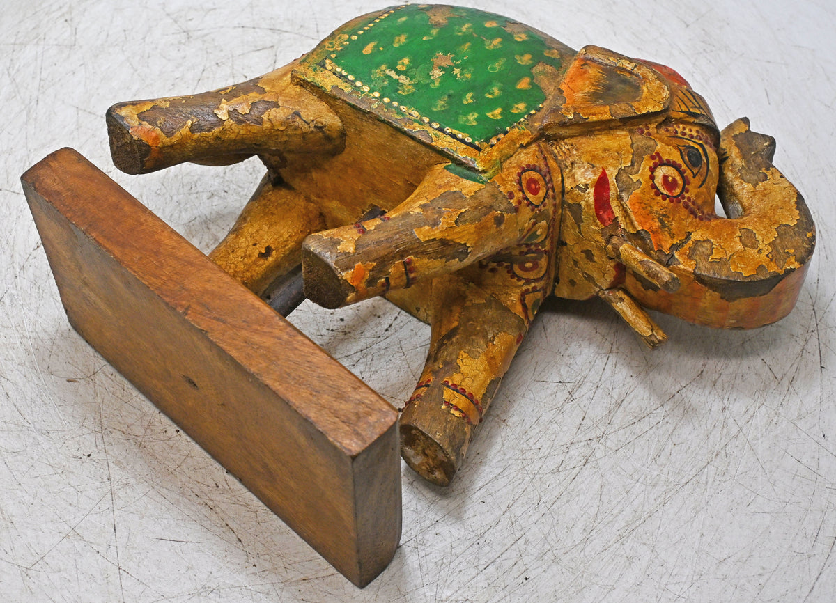 Vintage Wooden Elephant Figurine Original Old Hand Carved Fine Painted