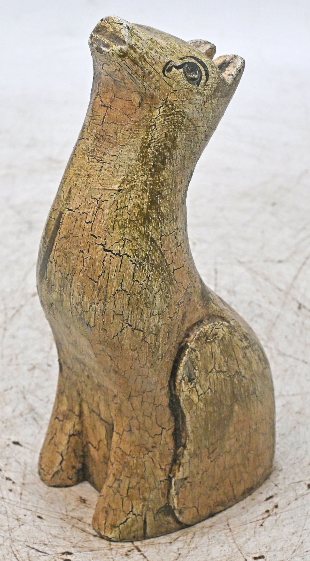 Vintage Wooden Dog Figurine Original Old Hand Carved Painted