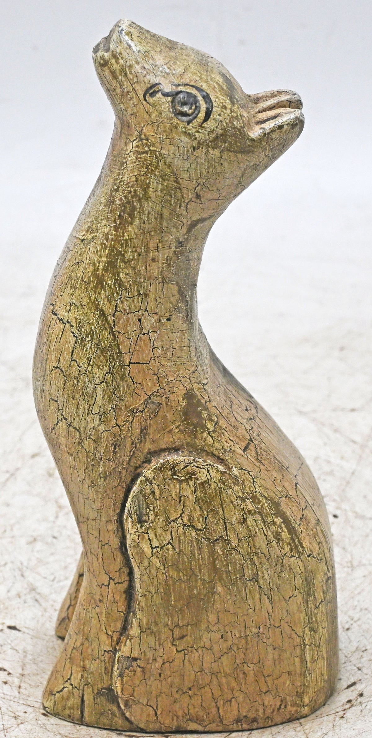 Vintage Wooden Dog Figurine Original Old Hand Carved Painted