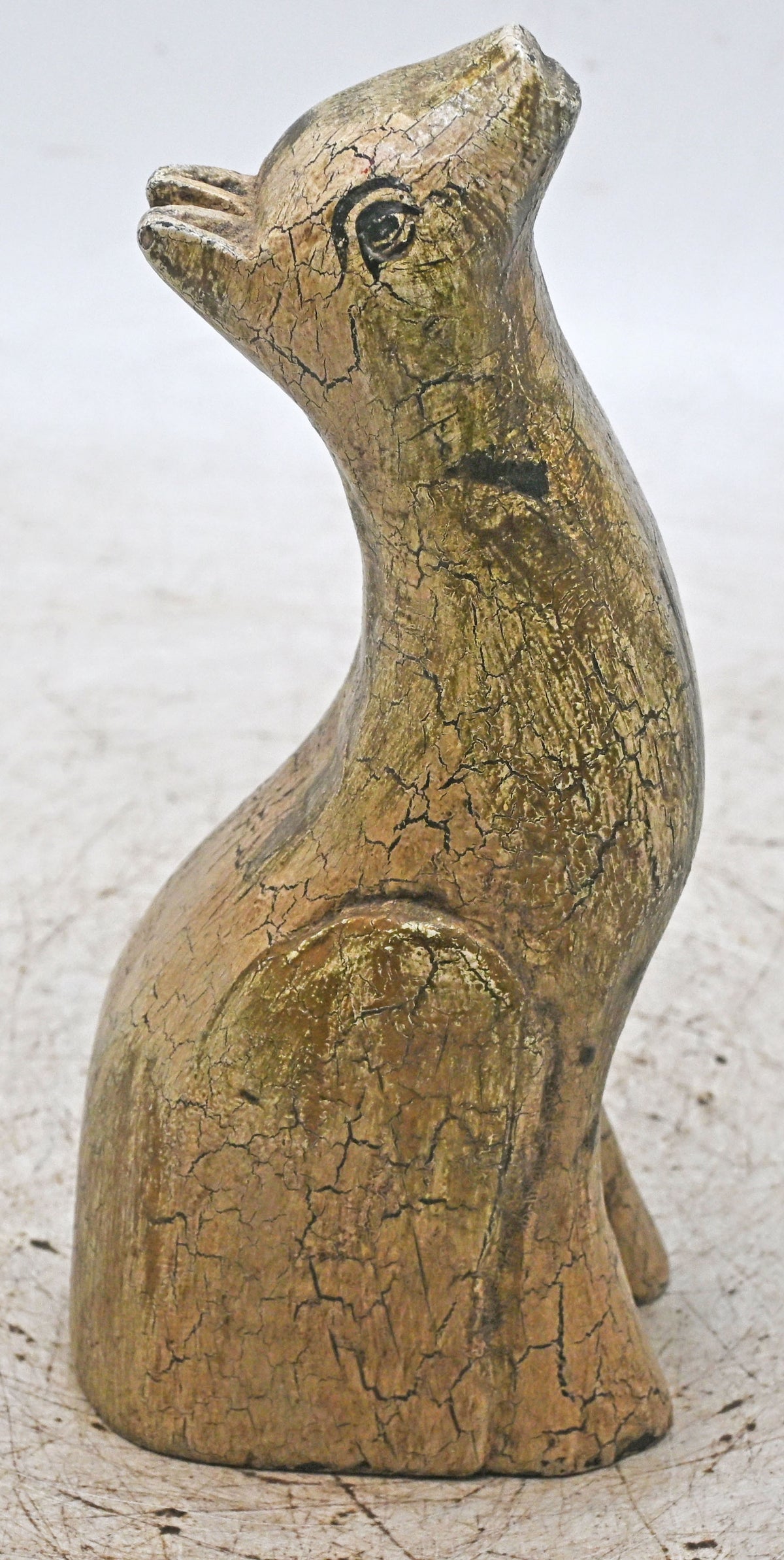 Vintage Wooden Dog Figurine Original Old Hand Carved Painted