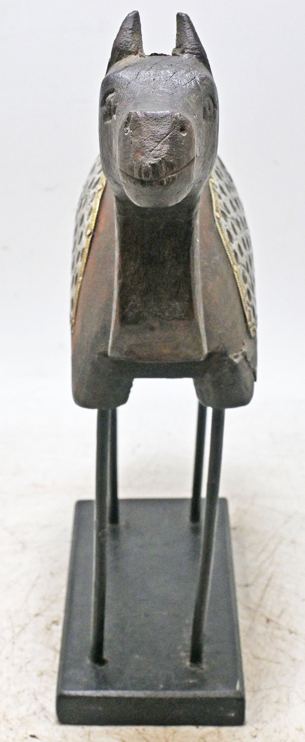 Vintage Wooden Camel Figurine on Stand Original Old Hand Carved Metal Fitted