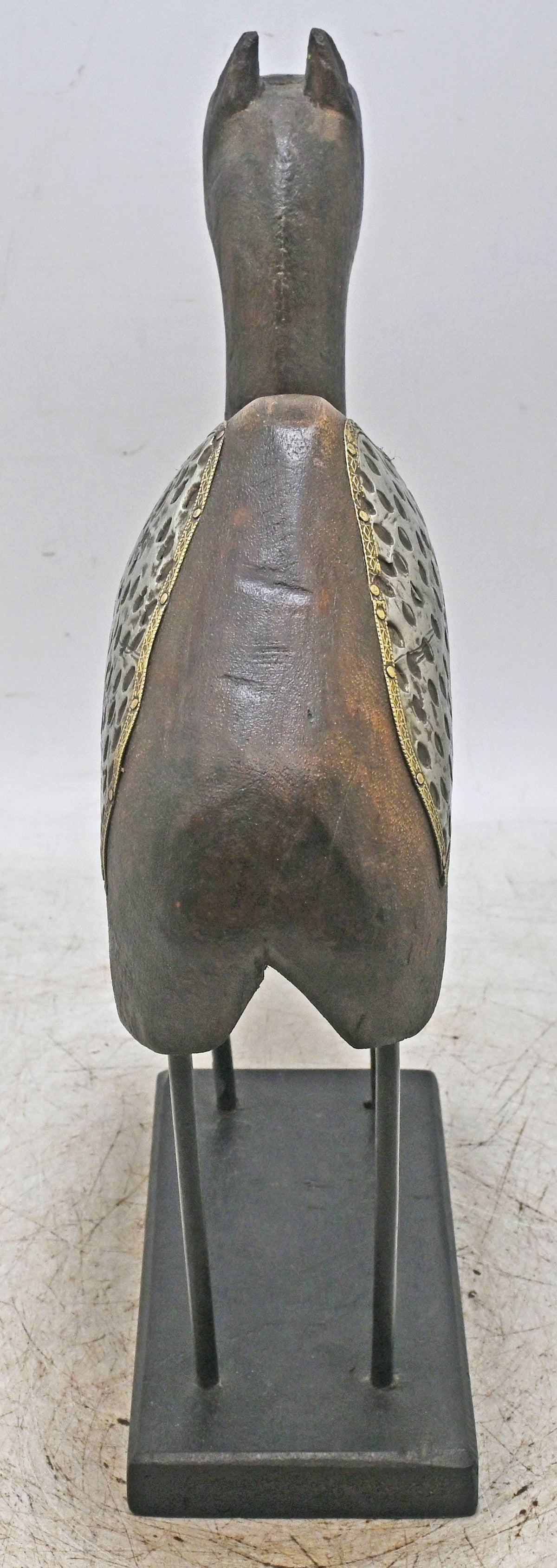 Vintage Wooden Camel Figurine on Stand Original Old Hand Carved Metal Fitted