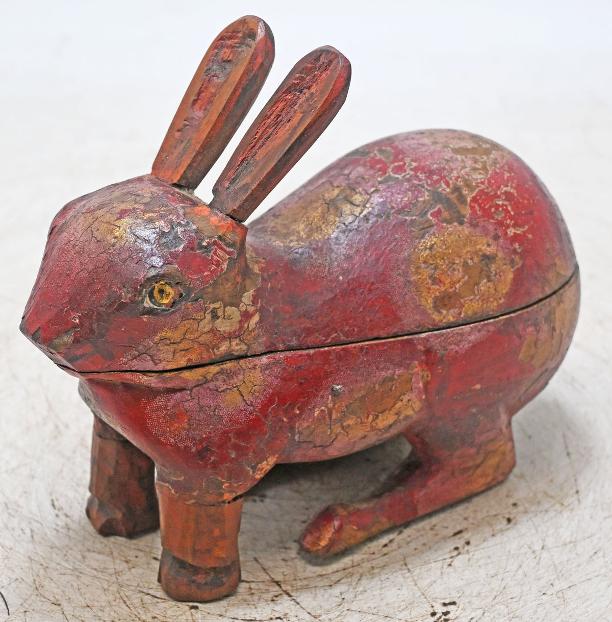 Vintage Wooden Rabbit Figurine Spice Box Original Old Hand Carved Painted