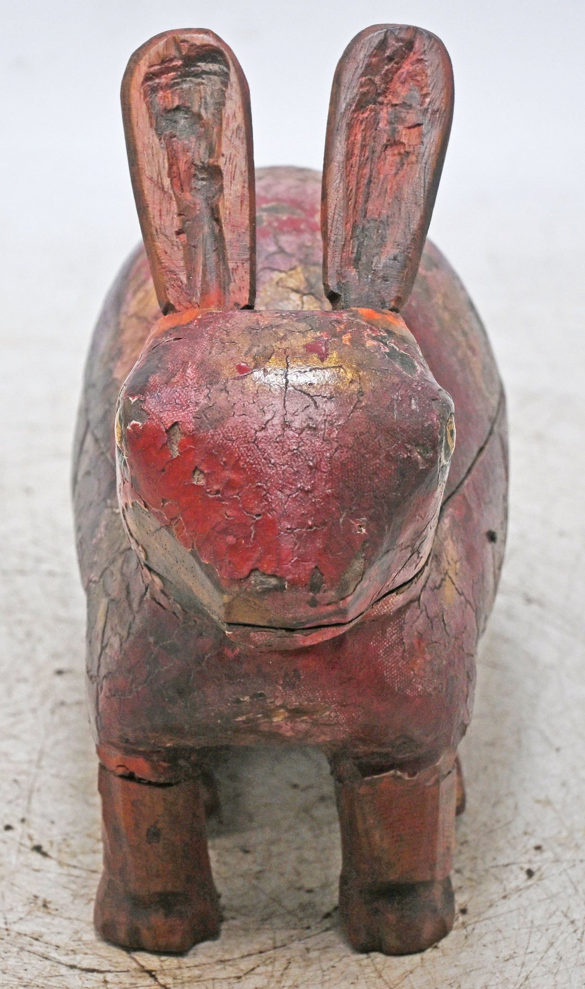 Vintage Wooden Rabbit Figurine Spice Box Original Old Hand Carved Painted