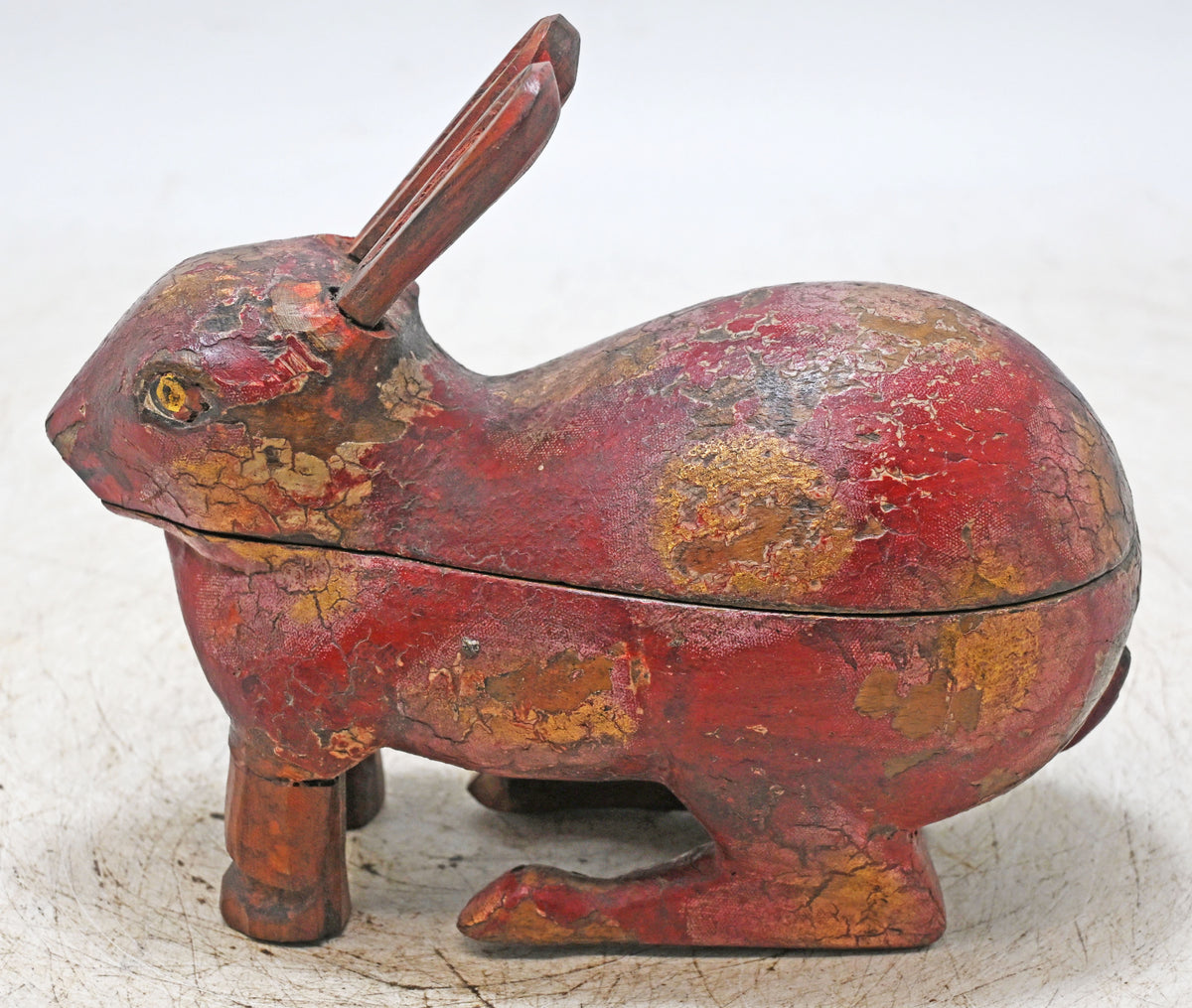 Vintage Wooden Rabbit Figurine Spice Box Original Old Hand Carved Painted