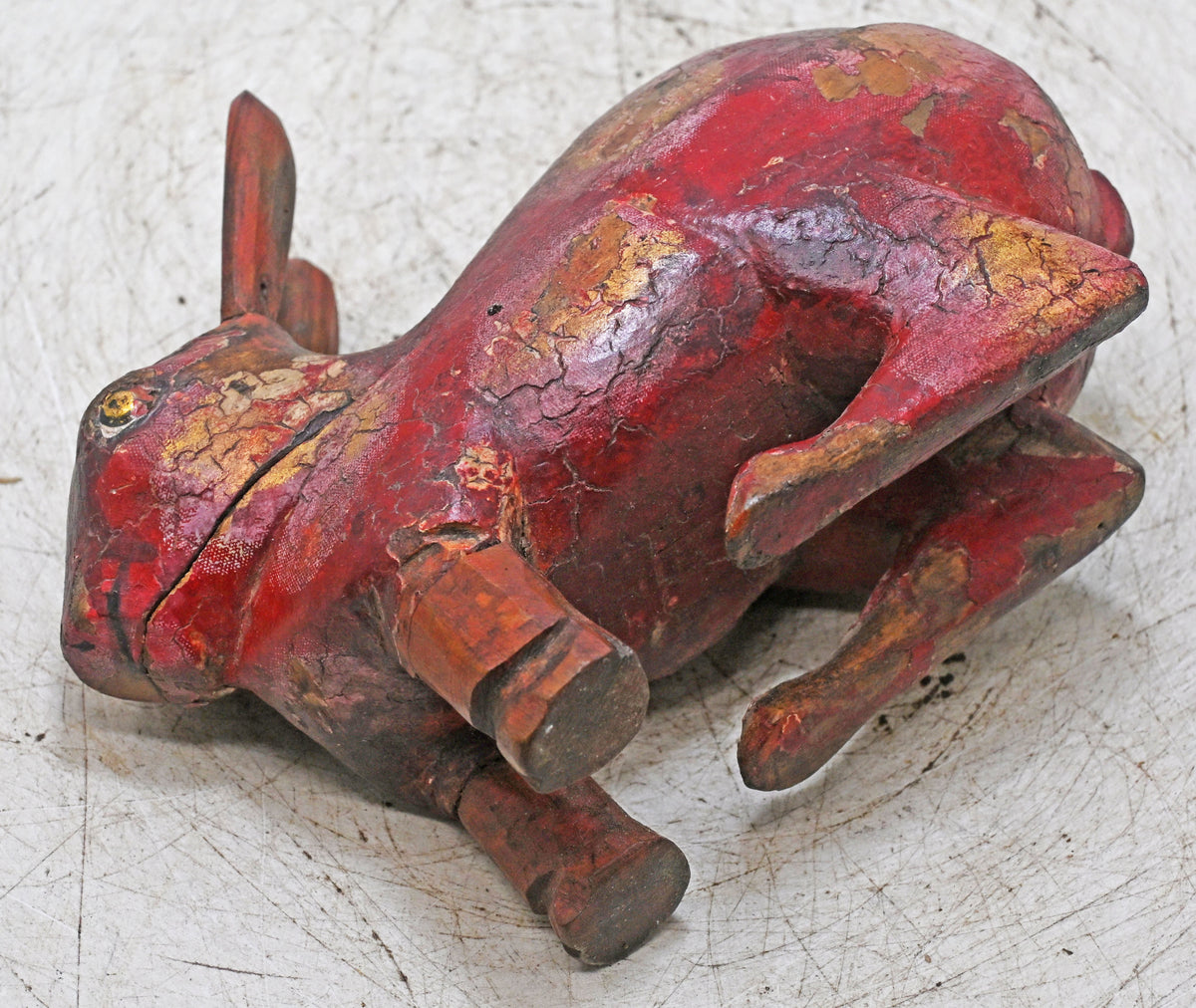 Vintage Wooden Rabbit Figurine Spice Box Original Old Hand Carved Painted