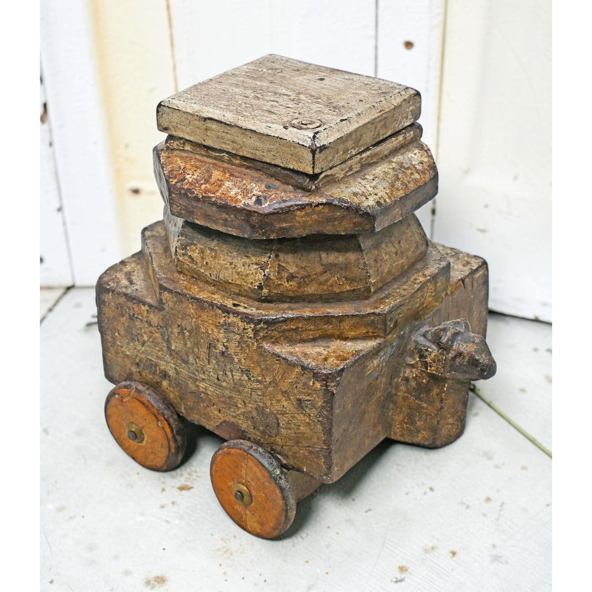 Antique Wooden Large Spice Box Original Old Fine Hand Carved Cow Head