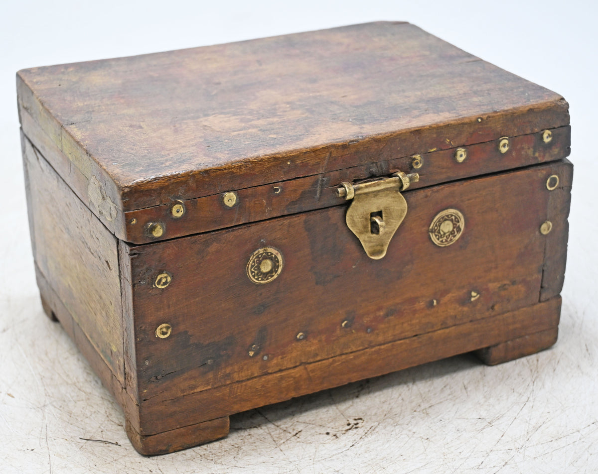 Antique Wooden Storage Box Original Old Hand Crafted Brass Fitted