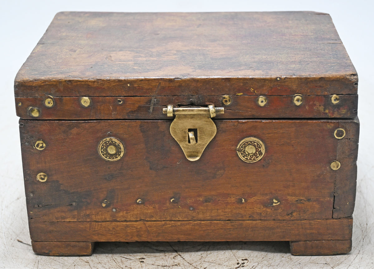 Antique Wooden Storage Box Original Old Hand Crafted Brass Fitted