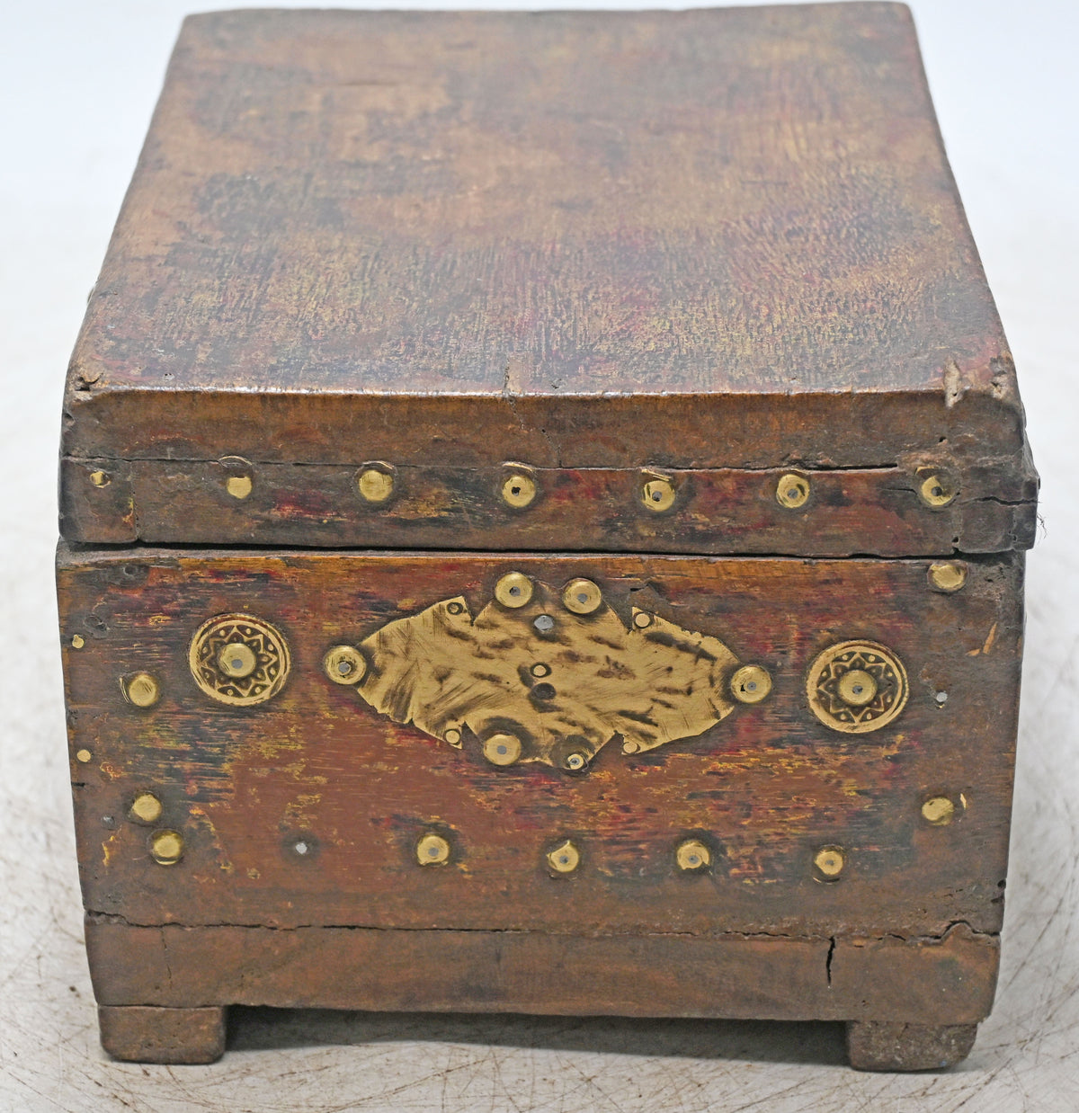 Antique Wooden Storage Box Original Old Hand Crafted Brass Fitted