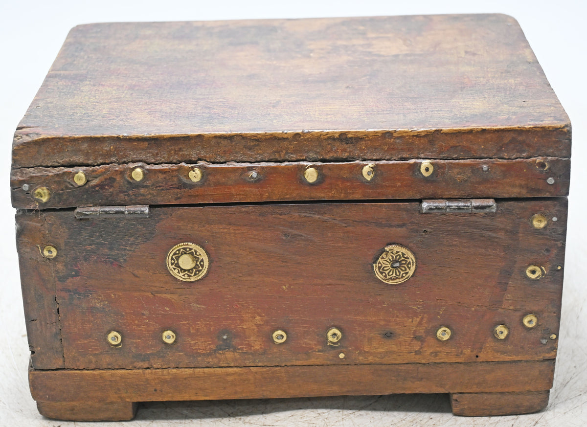Antique Wooden Storage Box Original Old Hand Crafted Brass Fitted