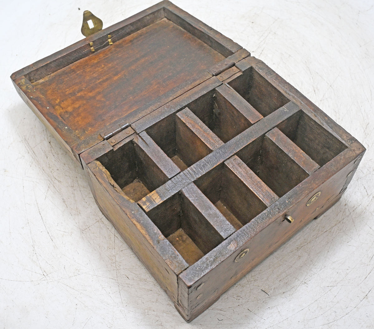 Antique Wooden Storage Box Original Old Hand Crafted Brass Fitted
