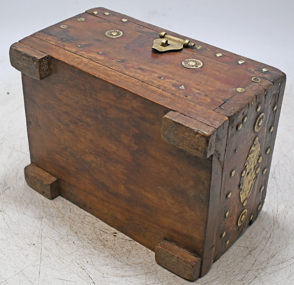 Antique Wooden Storage Box Original Old Hand Crafted Brass Fitted