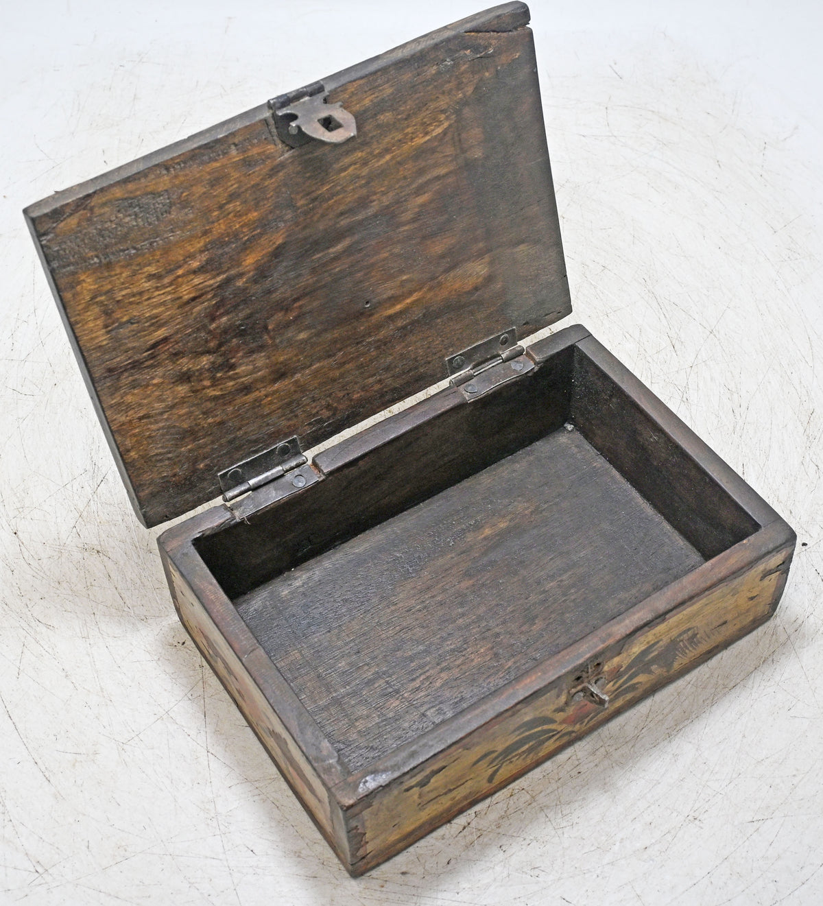 Antique Wooden Storage Box Original Old Hand Crafted Painted Carved