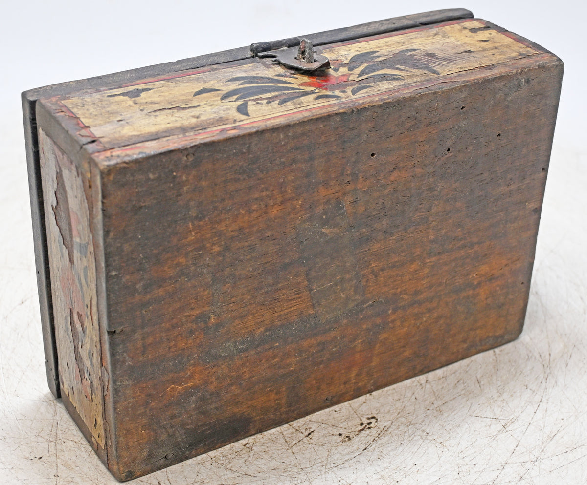 Antique Wooden Storage Box Original Old Hand Crafted Painted Carved