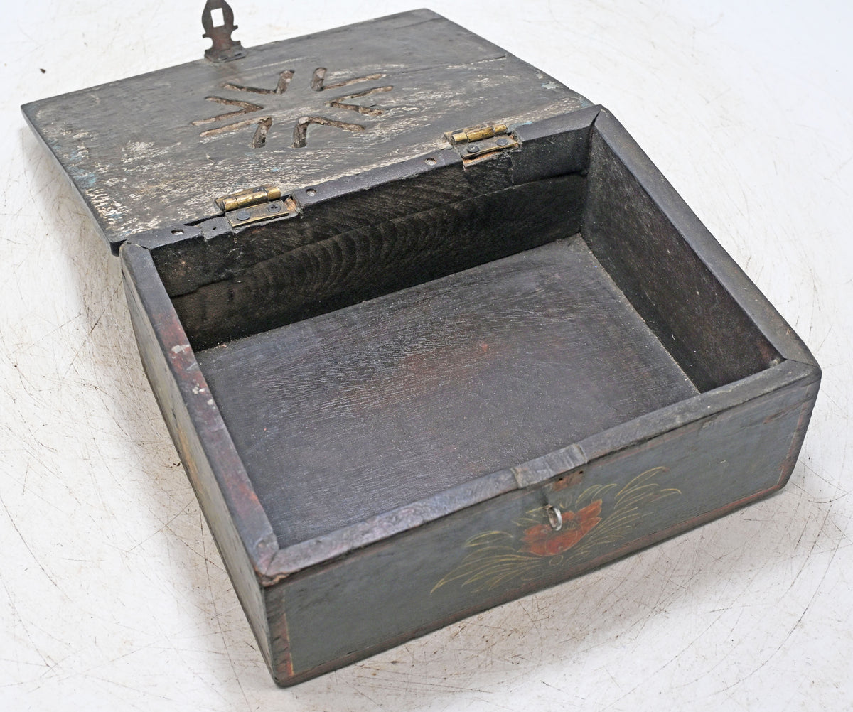 Antique Wooden Storage Box Original Old Hand Crafted Painted Carved