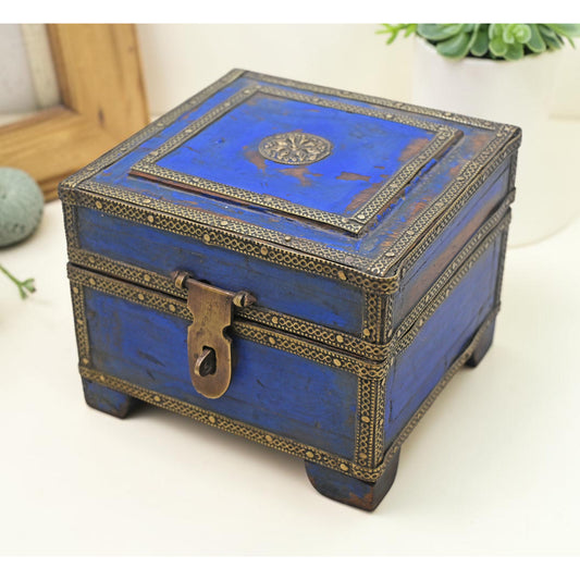 Vintage Wooden Small Square Storage Box Original Old Hand Crafted