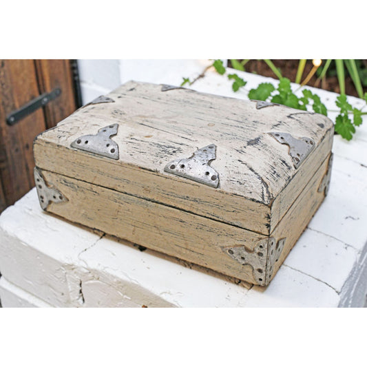 Vintage Wooden Small Storage Box Original Old Hand Crafted White Painted