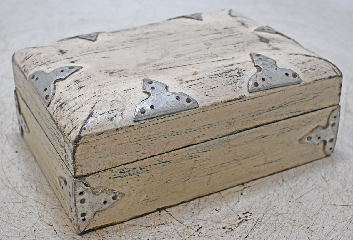 Vintage Wooden Small Storage Box Original Old Hand Crafted White Painted