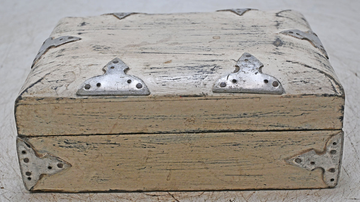 Vintage Wooden Small Storage Box Original Old Hand Crafted White Painted