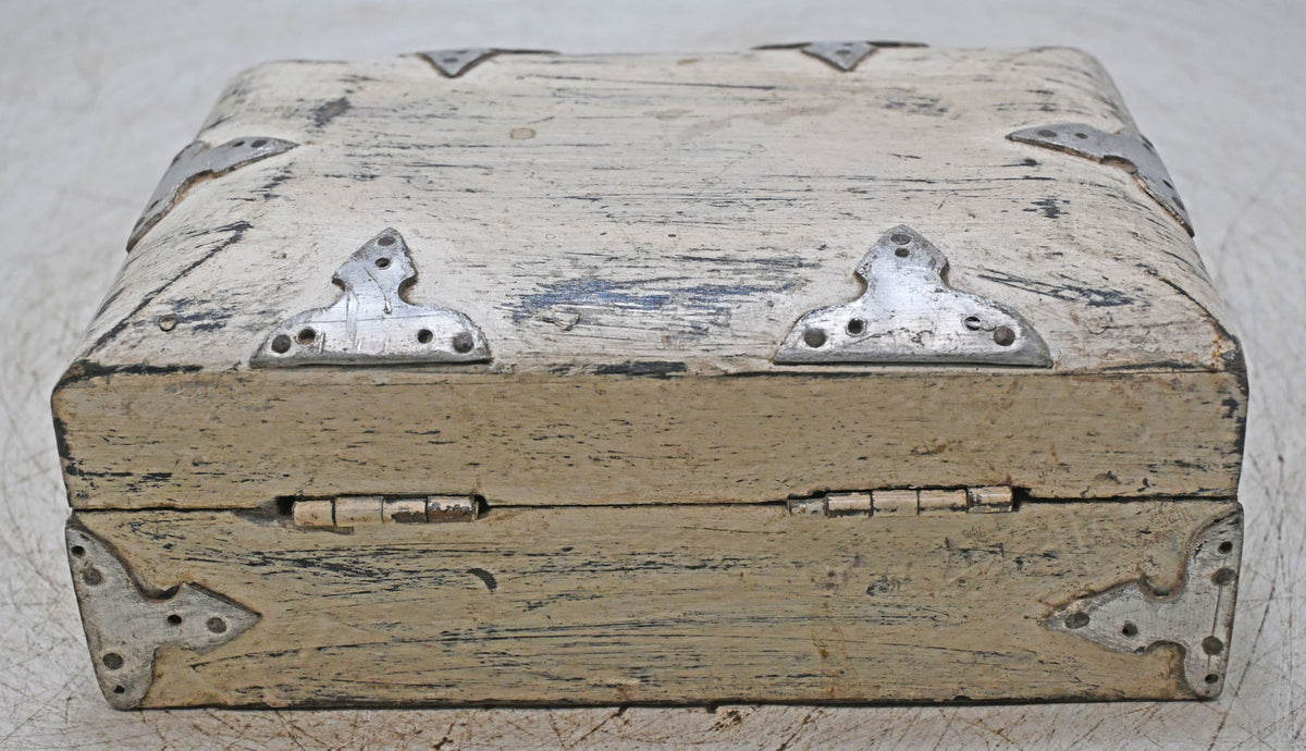 Vintage Wooden Small Storage Box Original Old Hand Crafted White Painted
