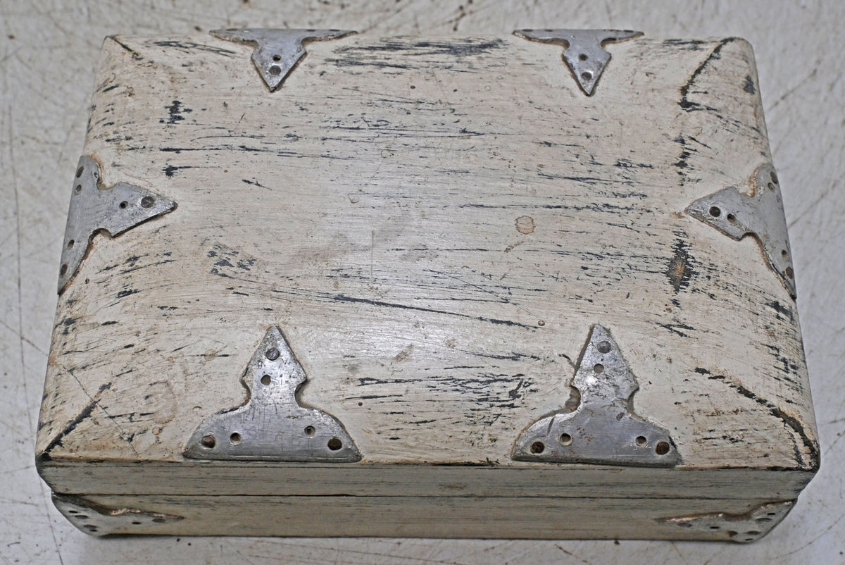 Vintage Wooden Small Storage Box Original Old Hand Crafted White Painted
