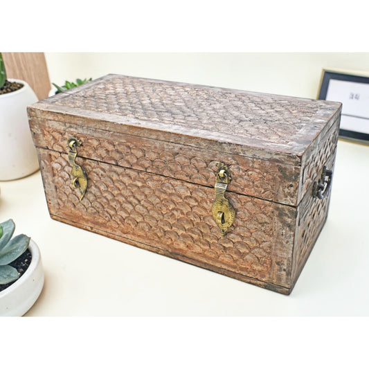 Vintage Wooden Storage Chest Box Original Old Hand Crafted Fine Carved