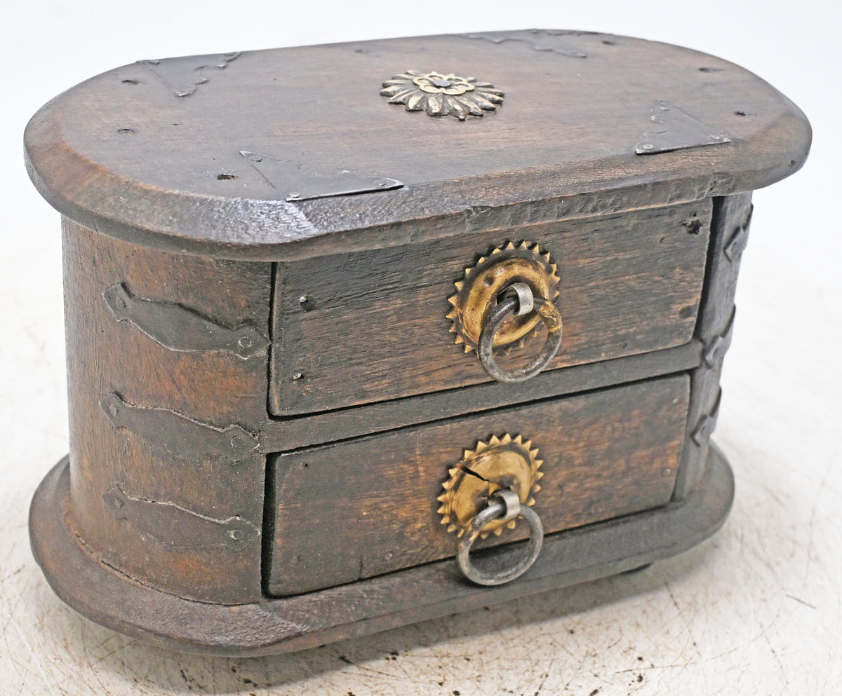 Vintage Wooden Oval 2 Drawers Storage Box Original Old Hand Crafted