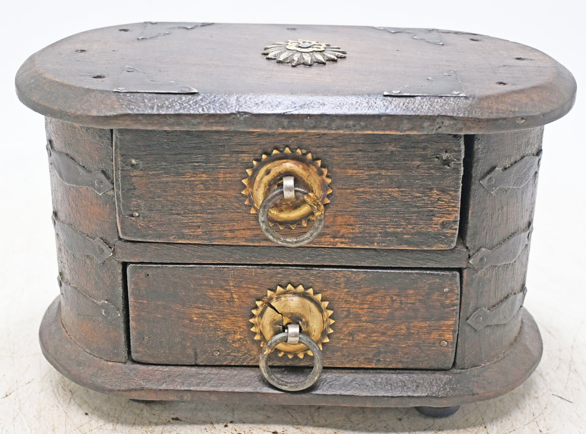 Vintage Wooden Oval 2 Drawers Storage Box Original Old Hand Crafted