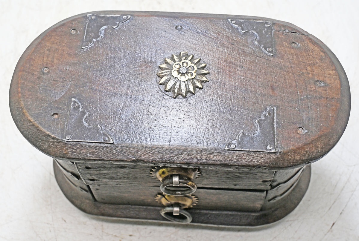 Vintage Wooden Oval 2 Drawers Storage Box Original Old Hand Crafted