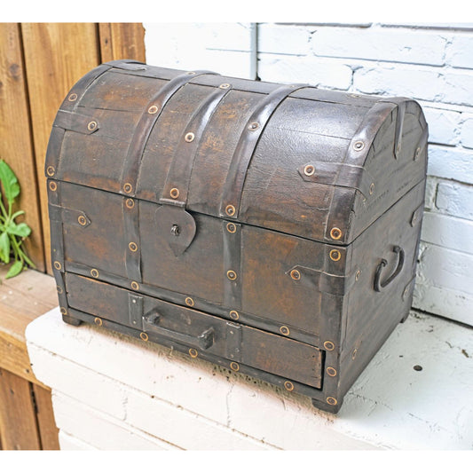 Vintage Wooden Large Size Half Round Storage Chest Box Original Old Metal Fitted