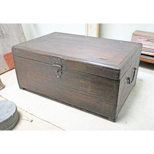 Antique Wooden Large Size Merchant's Cash Chest Storage Box Original Old
