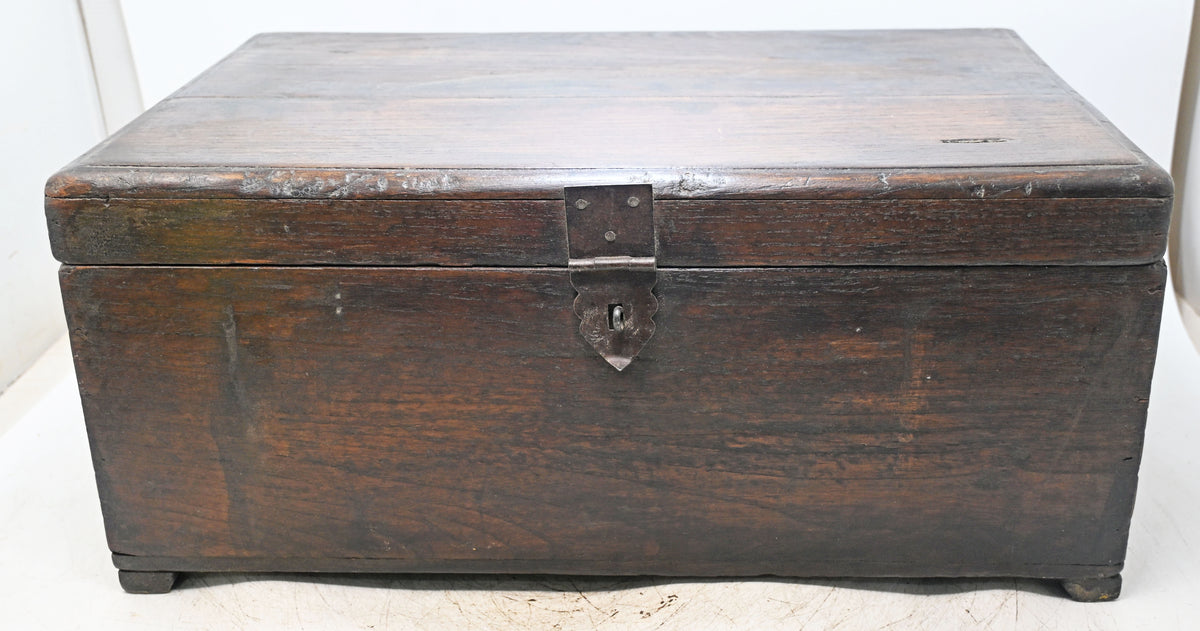 Antique Wooden Large Size Merchant's Cash Chest Storage Box Original Old