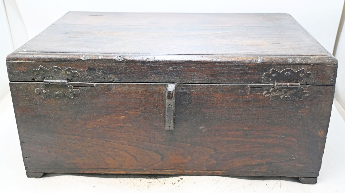 Antique Wooden Large Size Merchant's Cash Chest Storage Box Original Old
