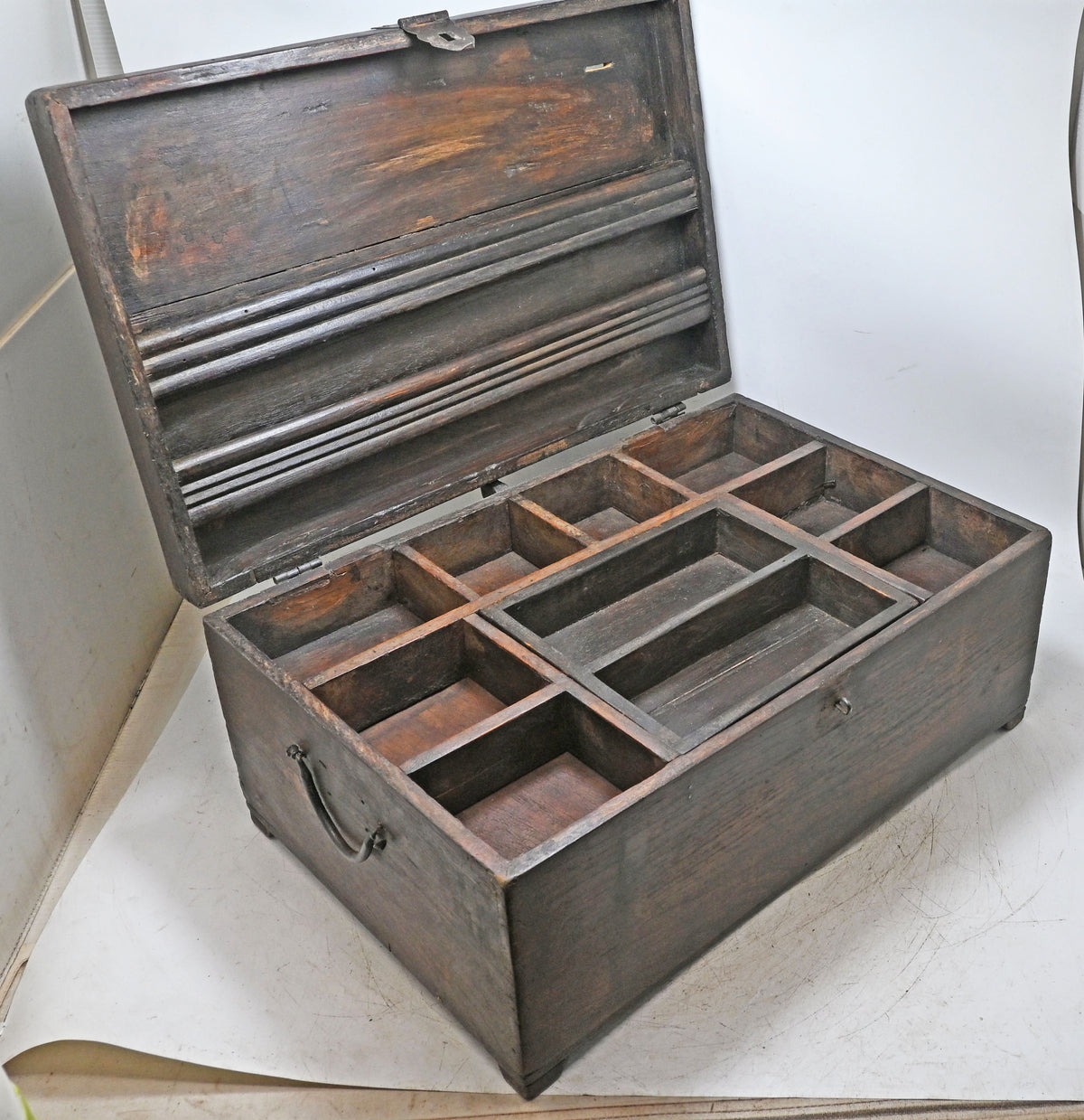 Antique Wooden Large Size Merchant's Cash Chest Storage Box Original Old