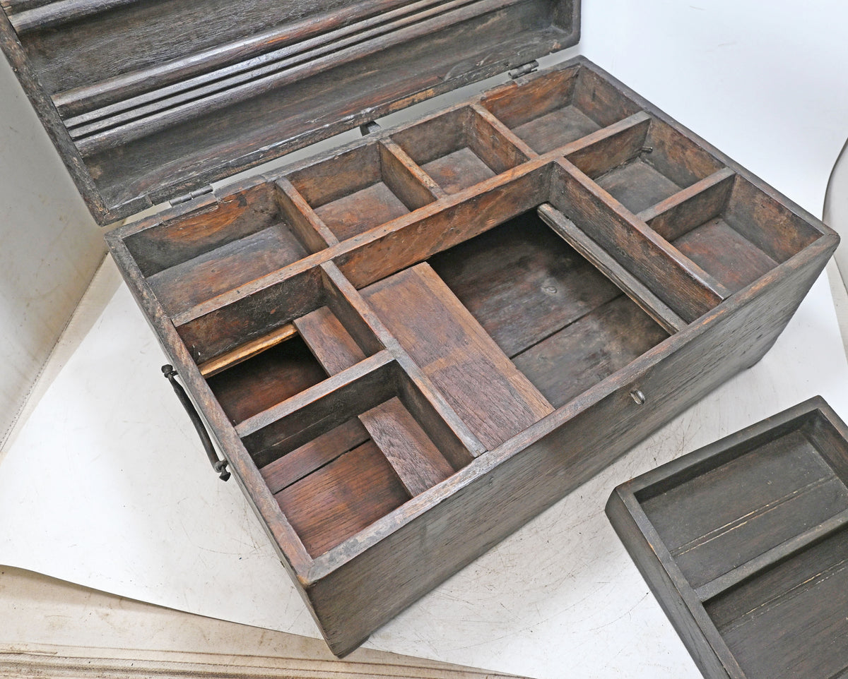Antique Wooden Large Size Merchant's Cash Chest Storage Box Original Old