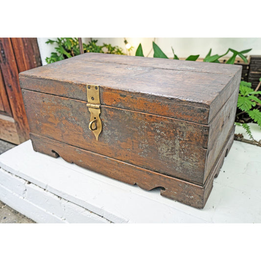 Antique Wooden Large Size Merchant's Cash Chest Storage Box Original Old