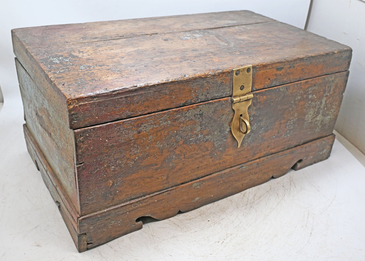 Antique Wooden Large Size Merchant's Cash Chest Storage Box Original Old