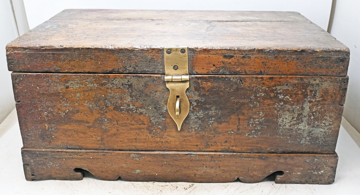 Antique Wooden Large Size Merchant's Cash Chest Storage Box Original Old