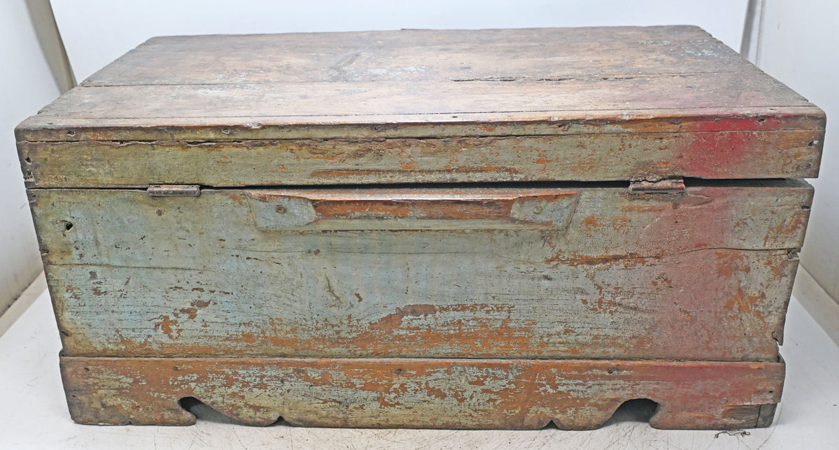 Antique Wooden Large Size Merchant's Cash Chest Storage Box Original Old