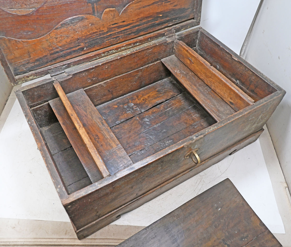 Antique Wooden Large Size Merchant's Cash Chest Storage Box Original Old