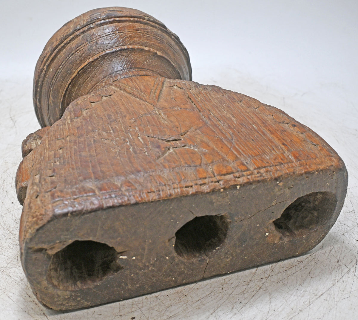 Antique Wooden Seed Holder Bijni Original Old Fine Hand Carved