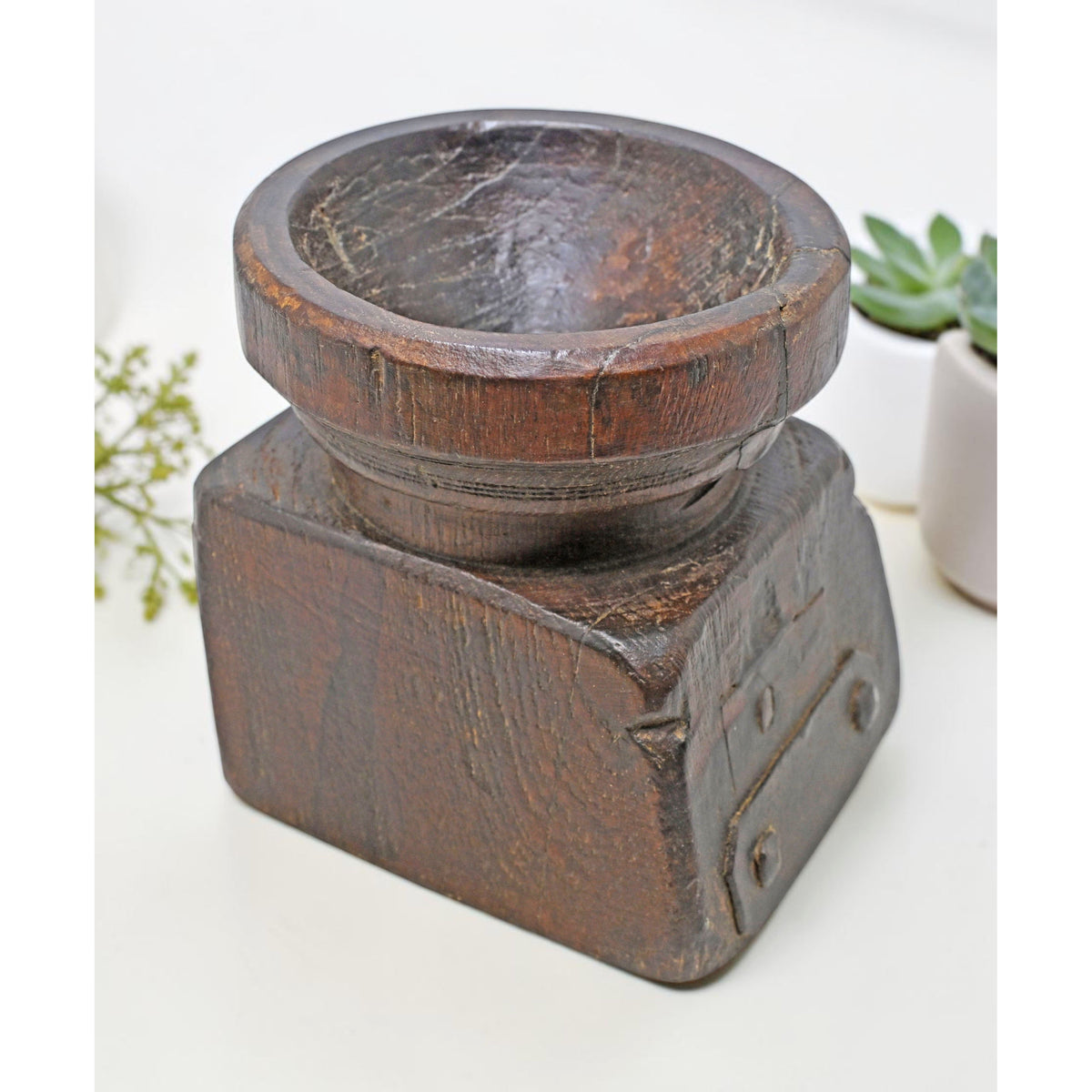Antique Wooden Seed Holder Bijni Original Old Fine Hand Carved