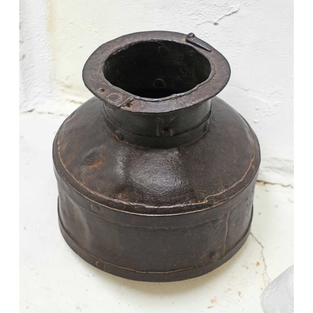 Antique Iron Round Water Pot Original Old Hand Crafted