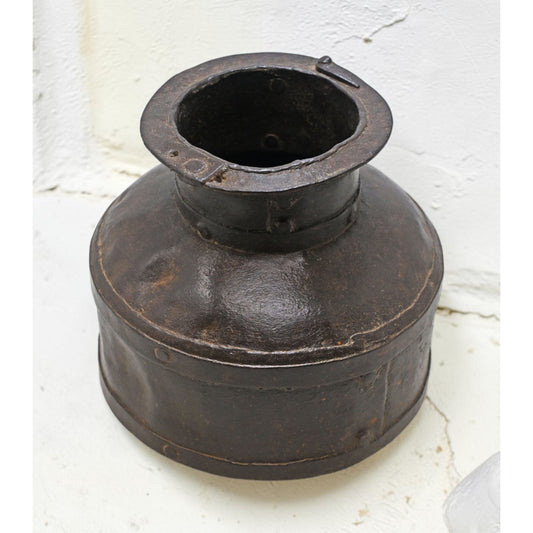 Antique Iron Round Water Pot Original Old Hand Crafted