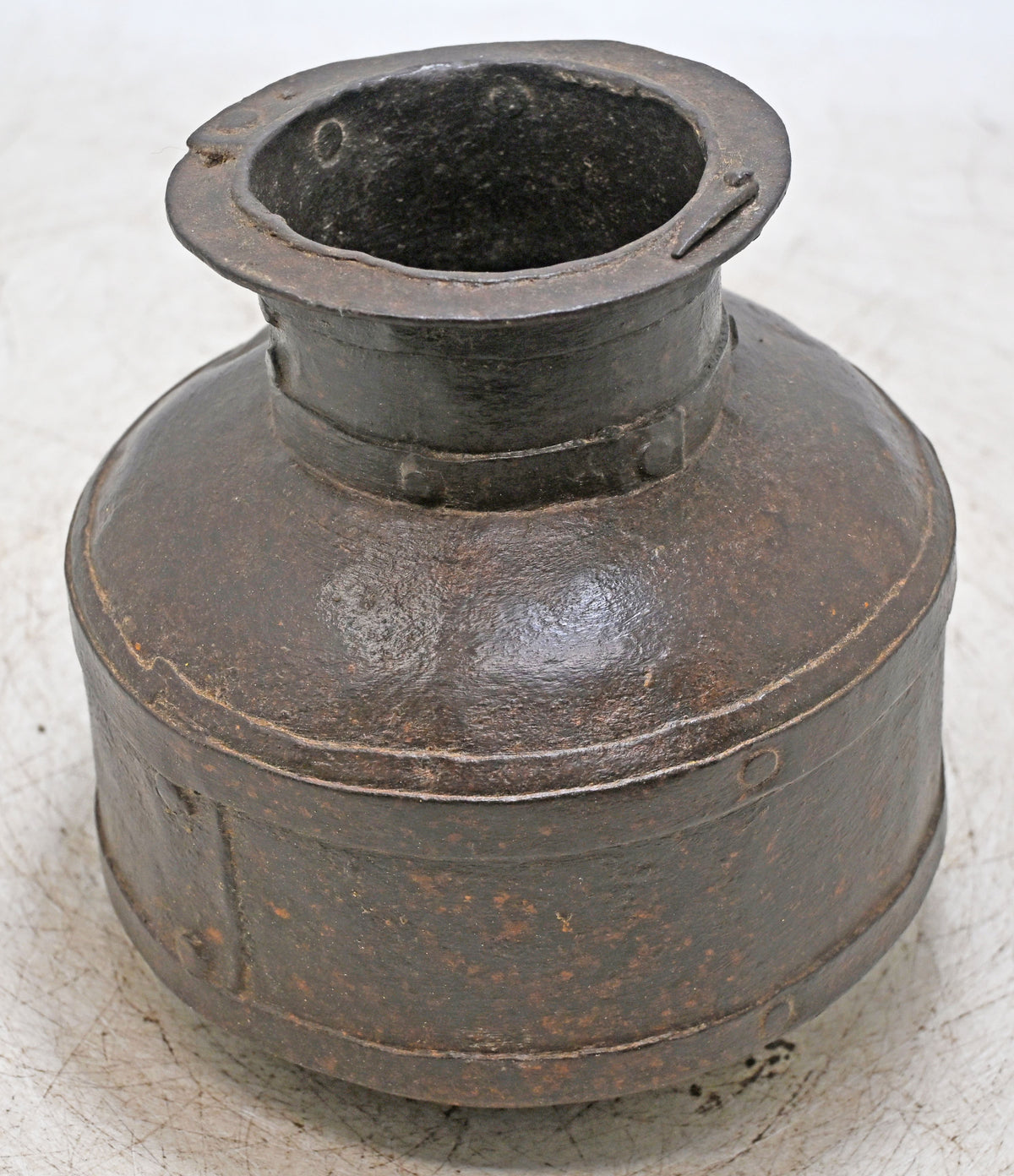 Antique Iron Round Water Pot Original Old Hand Crafted