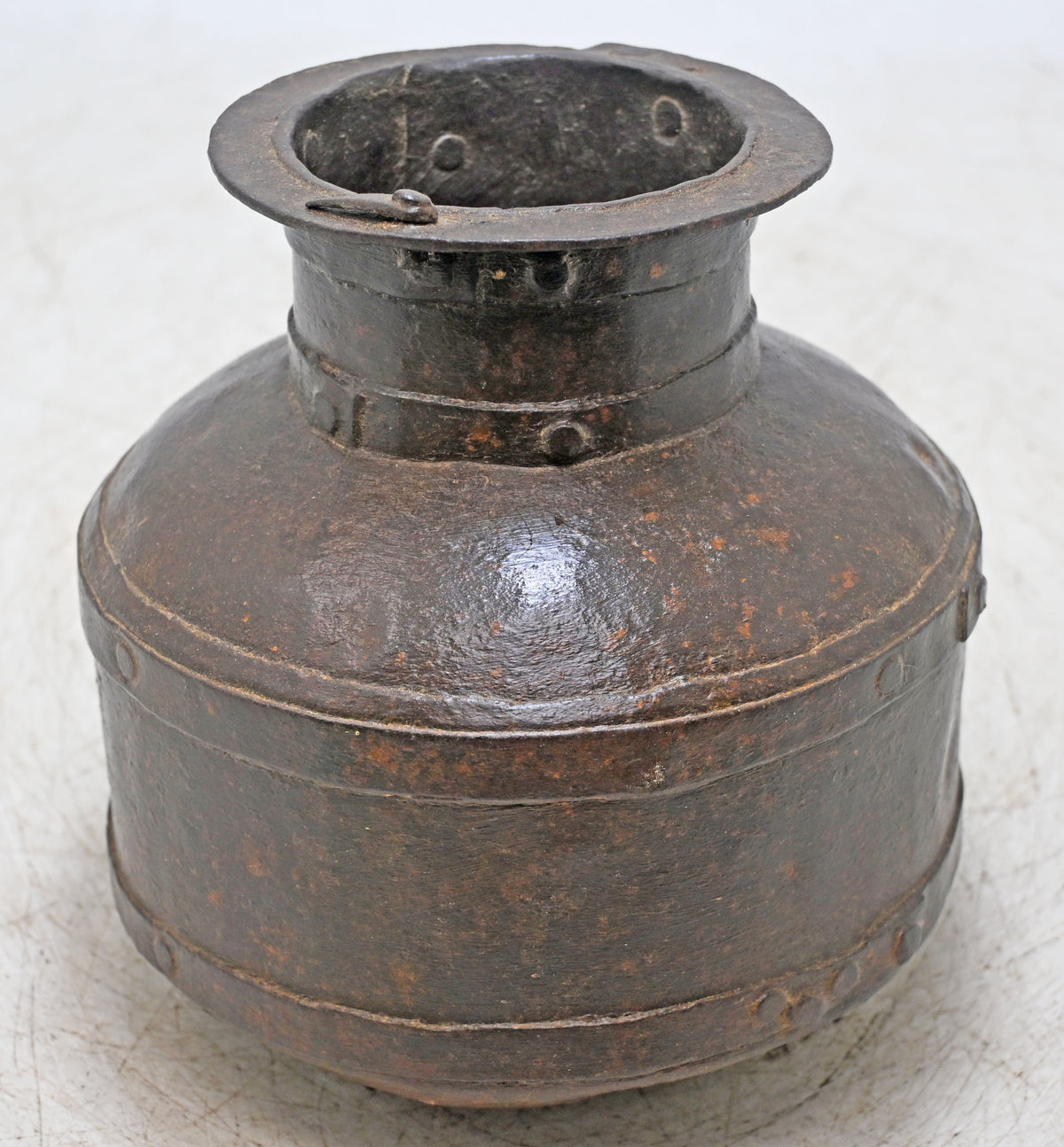 Antique Iron Round Water Pot Original Old Hand Crafted