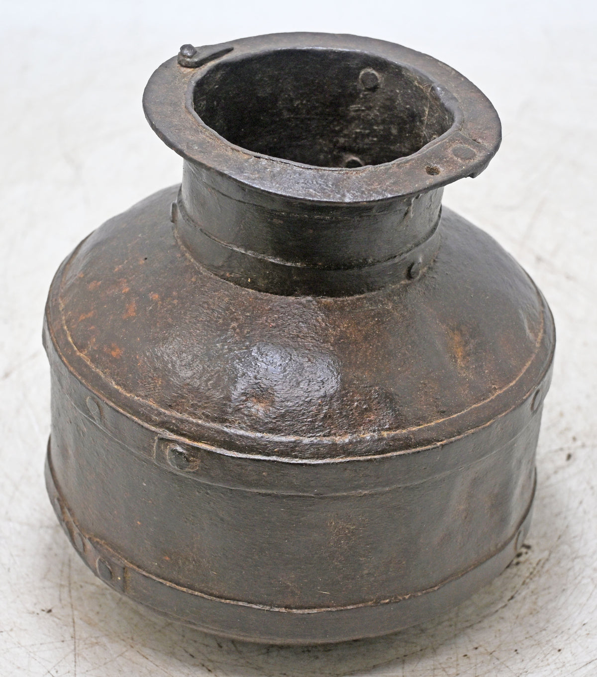 Antique Iron Round Water Pot Original Old Hand Crafted