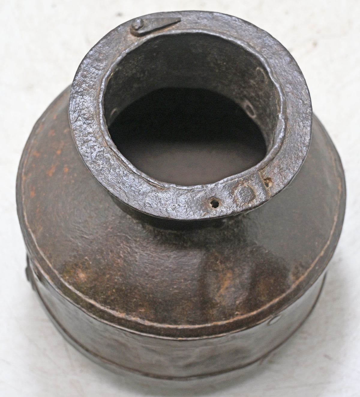 Antique Iron Round Water Pot Original Old Hand Crafted