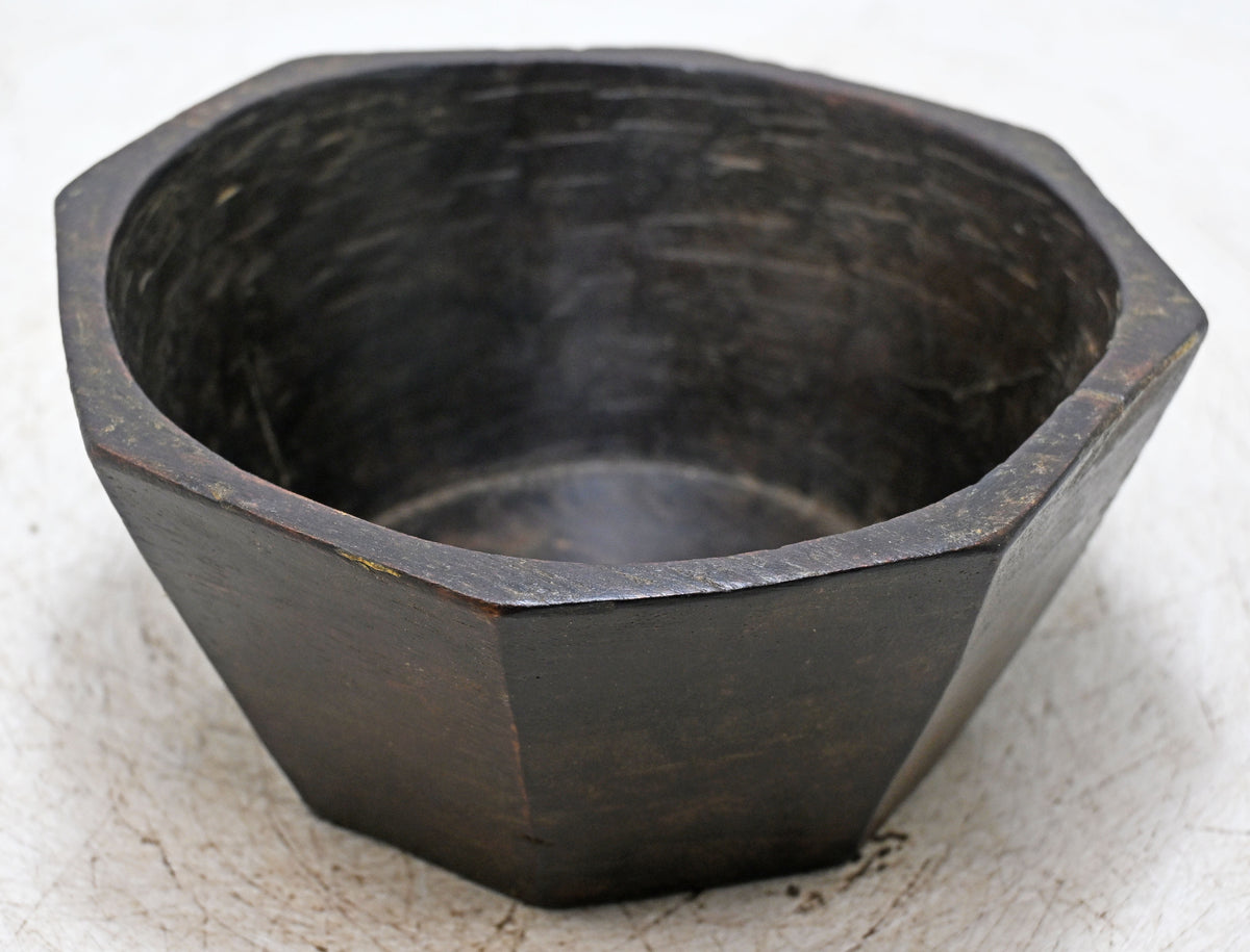 Antique Wooden Kitchenware Curry Bowl Original Old Hand Carved